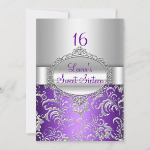 Sweet 16 Purple & Silver Floral Announcements