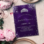 Sweet 16 purple silver glitter dust tiara crown invitation<br><div class="desc">For an elegant Sweet 16,  16th birthday.  A purple background colour,  the purple colour is uneven. Decorated with faux silver glitter dust and a tiara,  crown. Personalize and add a name,  age and party details. The name is written with a hand lettered style script</div>