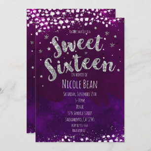 Sweet 16 Purple & Silver Starry Night Invitations