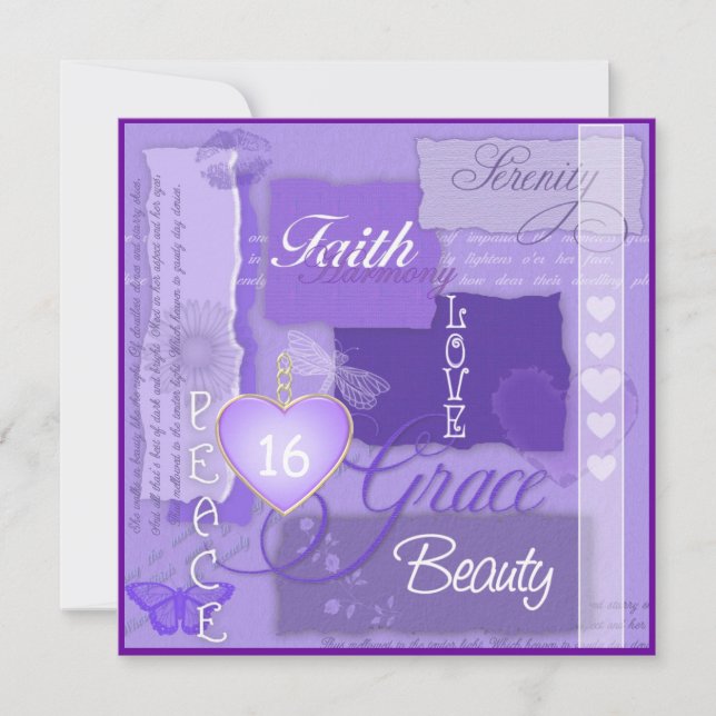 SWEET 16 PURPLE Vintage Organic Invitation (Front)