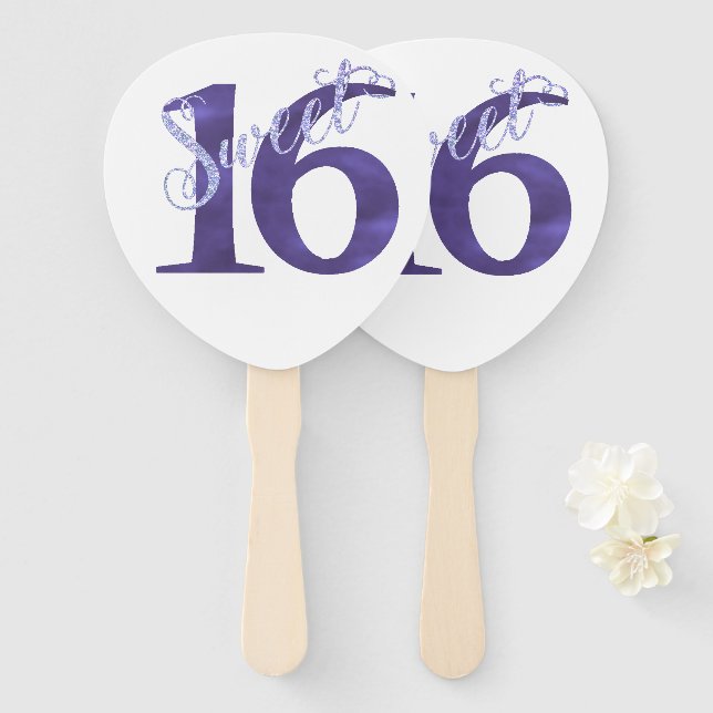 Sweet 16 | Purple Watercolor Grunge and Glitter Hand Fan (Front and Back)