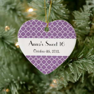 Sweet 16 - Quatrefoil Shape - Purple White Ceramic Ornament