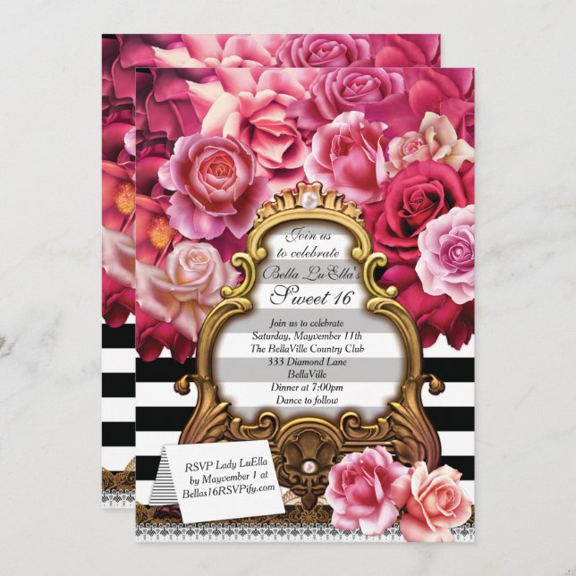 Sweet 16 Quinceanera Party Invitations (Front/Back)