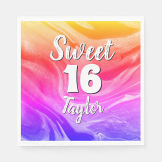 Sweet 16 Rainbow Colored Marble Personalized Napkin