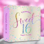 Sweet 16 Rainbow Glitter Confetti Gold Keepsake Binder<br><div class="desc">“Happy Sweet 16”. Let your favourite Sweet 16 birthday girl celebrate her milestone with this stunning keepsake scrapbook memory album. Rainbow glitter script typography, along with festive turquoise, purple pink and gold confetti, overlays a champagne gold foil metallic background. More brushed gold foil and pastel confetti dots are on the...</div>