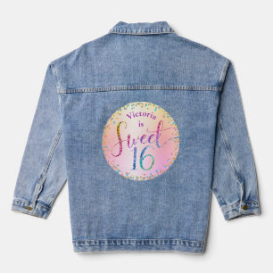 Sweet 16 Rainbow Glitter Ombre Confetti Birthday Denim Jacket