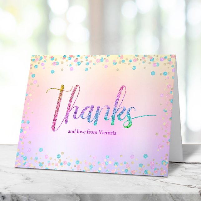 Sweet 16 Rainbow Glitter Ombre Foil Birthday Thank You Card (Creator Uploaded)