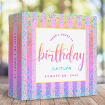 Sweet 16 rainbow ombre glitter & script keepsake binder<br><div class="desc">Let your favourite Sweet 16 birthday girl celebrate her milestone with this stunning keepsake scrapbook memory album. Stunning, modern, tiny sparkly turquoise blue faux glitter confetti dots and pink yellow orange ombre typography script overlay a pink and rainbow ombre glitter striped background. Personalize the custom text with the birthday girl’s...</div>