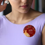 Sweet 16 red gold glitter dress name 1 inch round button<br><div class="desc">For a Sweet 16,  16th birthday party.  A red background with faux gold glitter,  a dress and red roses,  florals.  The name is written with a modern hand lettered style script.  Personalize and add a name and date.</div>