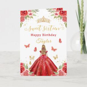 Sweet 16 Red Princess Blonde Girl Card