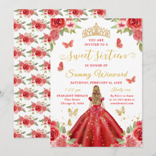 Sweet 16 Red Princess Blonde Girl Invitation