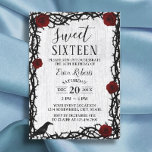 Sweet 16 Red Rose & Thorn Elegant Fairytale Rustic Invitation<br><div class="desc">Sweet 16 Red Rose & Thorn Elegant Fairytale Rustic Birthday Invitations.</div>