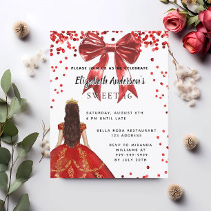 Sweet 16 red white dress bow invitation