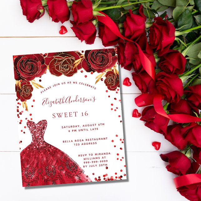 Sweet 16 red white dress budget invitation flyer (Creator Uploaded)