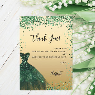 Sweet 16 robe verte confetti carte de remerciement