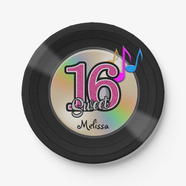 Sweet 16 Rock Music Party Personalized Paper Plate (Front)