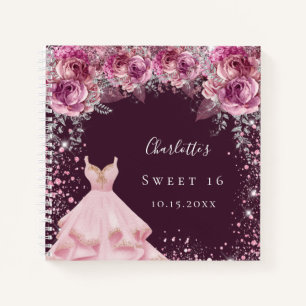 Sweet 16 rose bugundy robe florale livre d'or