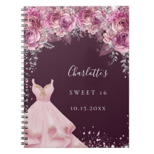 Sweet 16 rose bugundy robe florale livre d'or