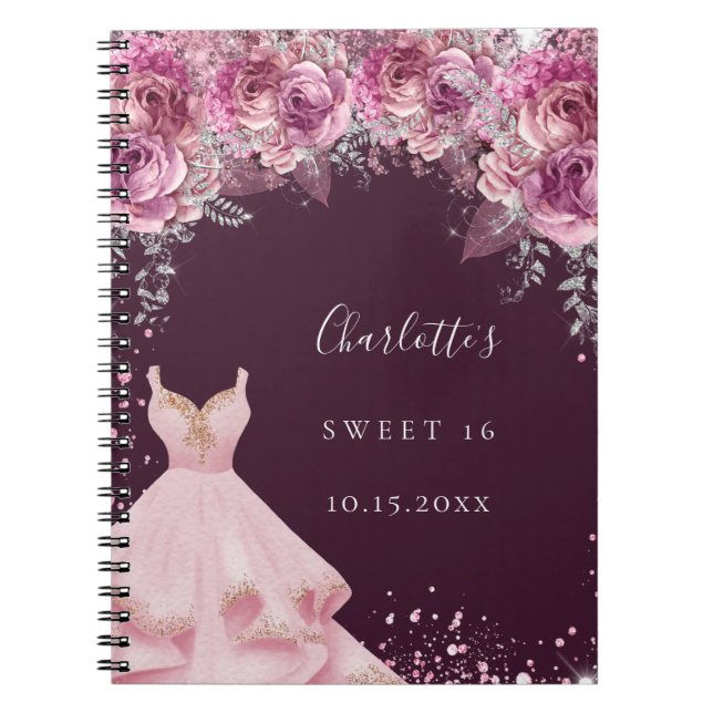 Sweet 16 rose bugundy robe florale livre d'or (Devant)