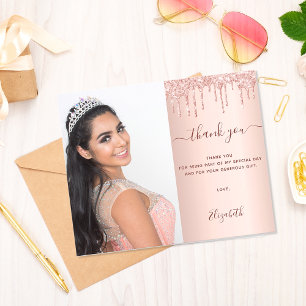 Sweet 16 rose carte de remerciements photo blush