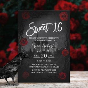 Sweet 16 Rose Flower & Thorn Fairy Castle Dark Invitation
