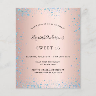 Sweet 16 rose gold blue glitter budget invitation flyer