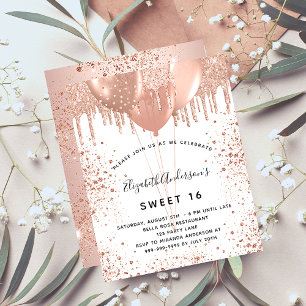 Sweet 16 rose gold blush balloons invitation