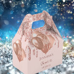 Sweet 16 rose gold blush glitter balloons favor box<br><div class="desc">Elegant, classic, glamourous and girly for a Sweet 16, 16th birthday party favours. A girly blush, rose gold background colour. On the front and the back: Personalize and add a name and a date. The name is written with a modern hand lettered style script. Decorated with rose gold faux glitter...</div>