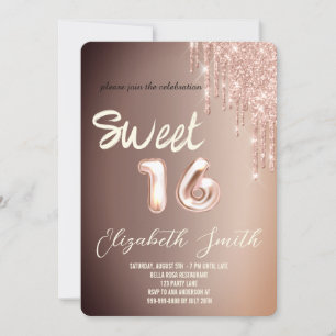 Sweet 16 rose gold blush glitter invitation