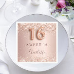 Sweet 16 rose gold blush glitter name elegant napkin<br><div class="desc">Elegant, classic, glamourous and girly for a Sweet 16, 16th birthday party. Rose gold and blush gradient background. Decorated with rose gold, faux glitter, sparkles. Personalize and add a name. The name is written with a modern dark rose coloured hand lettered style script. Number 16 is written with a balloon...</div>