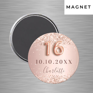 Sweet 16 rose gold blush glitter save the date magnet