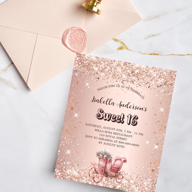 Sweet 16 rose gold carriage budget invitation flyer (Creator Uploaded)