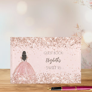 Sweet 16 rose gold dress confetti guest book