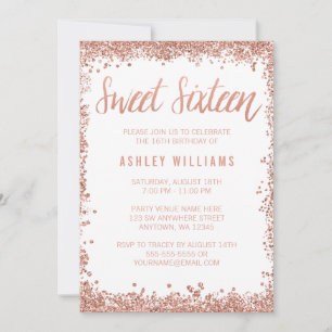 Sweet 16 Rose Gold Faux Glitter Birthday Party Invitation