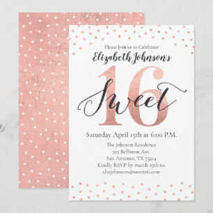Sweet 16 Rose Gold Foil Invitation Anniversaire