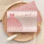 Sweet 16 Rose Gold Glam 16th Birthday Party Invitation<br><div class="desc">A pretty,  modern,  and chic sweet 16 birthday invitation featuring faux rose gold dress and glitter splashes against blush pink ombre background. Easily add the birthday details by clicking the "Personalize" button.</div>