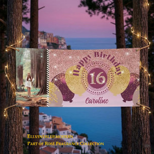 Sweet 16 Rose Gold Glitter Balloon Parade Photo  Banner