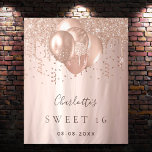 Sweet 16 rose gold glitter balloons monogram 16th tapestry<br><div class="desc">For an elegant Sweet 16, 16th birthday party. A rose gold gradient background. Decorated with rose gold, pink faux glitter drips, paint dripping look, glitter drops and balloons. Personalize and add a name, text/age and a date. Can be used as a welcome banner, wall decor for the party or as...</div>