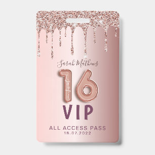 Sweet 16 Rose Gold Glitter Birthday Invitation  Badge