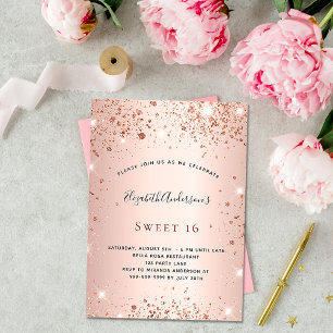 Sweet 16 rose gold glitter birthday party invitation postcard