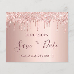 Sweet 16 rose gold glitter budget Save the Date Flyer
