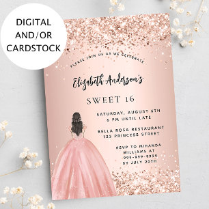 Sweet 16 rose gold glitter dress party invitation
