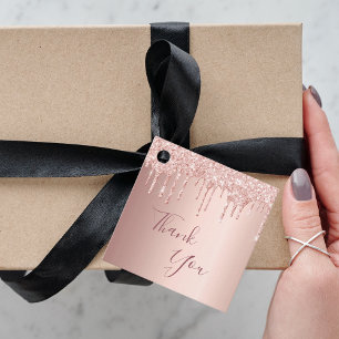 Sweet 16 rose gold glitter drip thank you favour tags