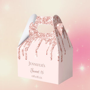 Sweet 16 rose gold glitter drips name party favor box