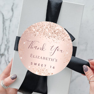 Sweet 16 rose gold glitter dust thank you classic round sticker