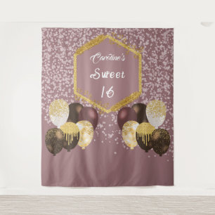 Sweet 16 Rose Gold Glitter & Glitter Party Balloon Tapestry