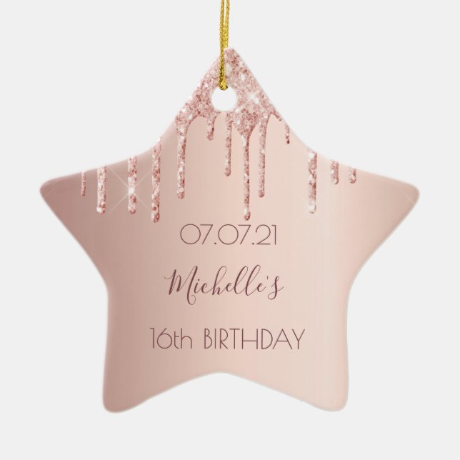 Sweet 16 rose gold glitter pink ceramic ornament (Front)