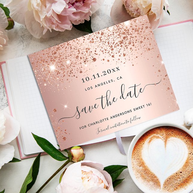 Sweet 16 rose gold glitter save the date (Creator Uploaded)