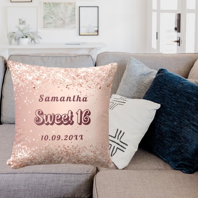 Sweet 16 rose gold name throw pillow (Creator Uploaded)