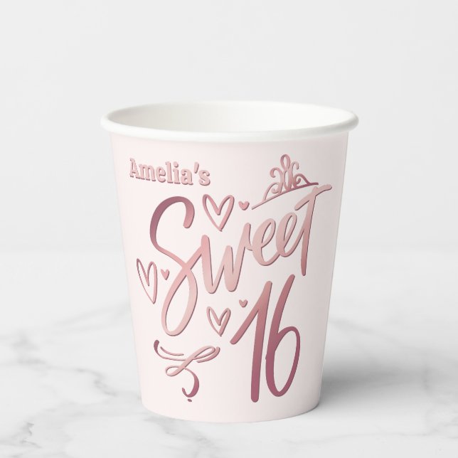 Sweet 16 Rose Gold Paper Cups (Back)